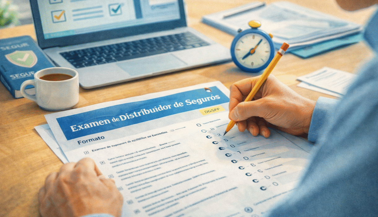 persona realizando el examen de distribuidor de seguros dgsfp